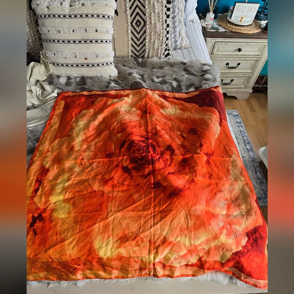 Valentino orange and red Silk Scarf